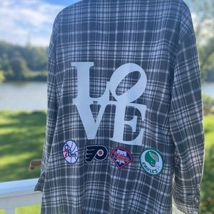 Unique Grey Plaid Button Down PHILLY LOVE Shirt
